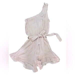 Red/pink and white stripe vintage Havana one shoulder romper with tie bow